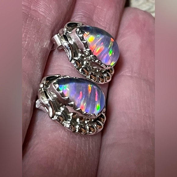 Sterling Silver Southwestern Style Stud Earrings With Colorful Cabochon - Picture 7 of 15